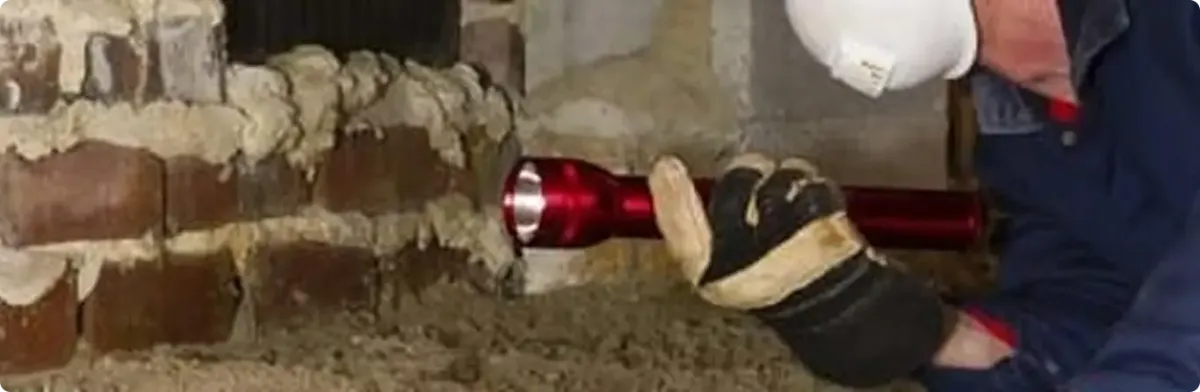 Pest control technician inspecting a crawl space for ant activity in Saline, MI